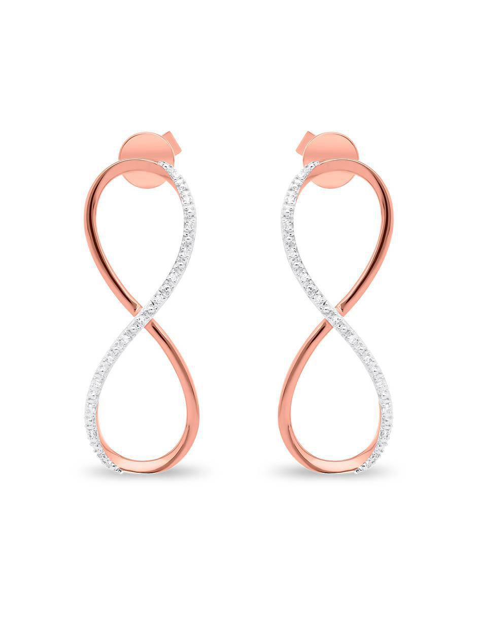 Aretes cortos de Infinito de oro rosa 14 K con acabado brillante diamante