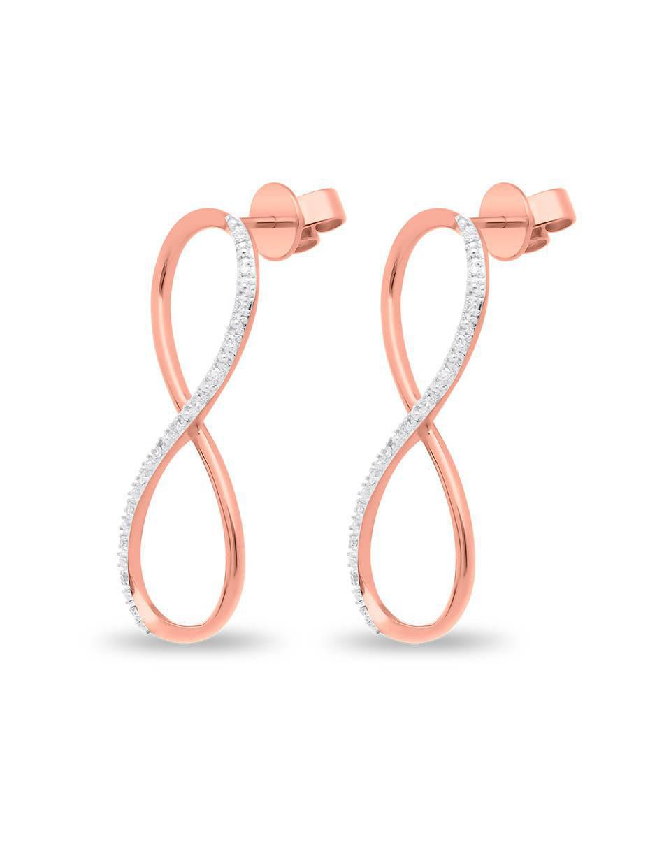 Aretes cortos de Infinito  de oro rosa 14 K con acabado brillante diamante 2