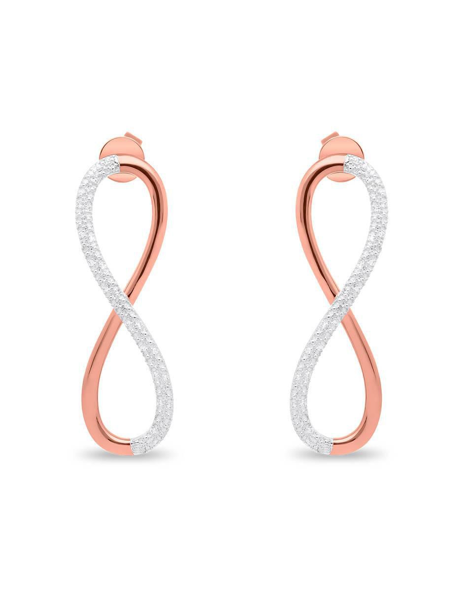 Aretes cortos de Infinito de oro rosa 14 K con acabado brillante diamante