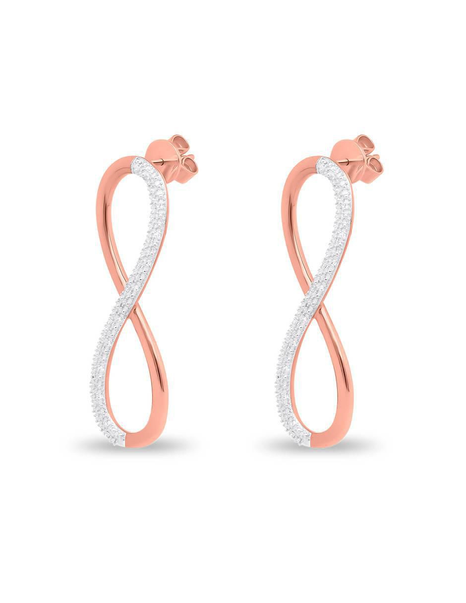Aretes cortos de Infinito de oro rosa 14 K con acabado brillante diamante 2