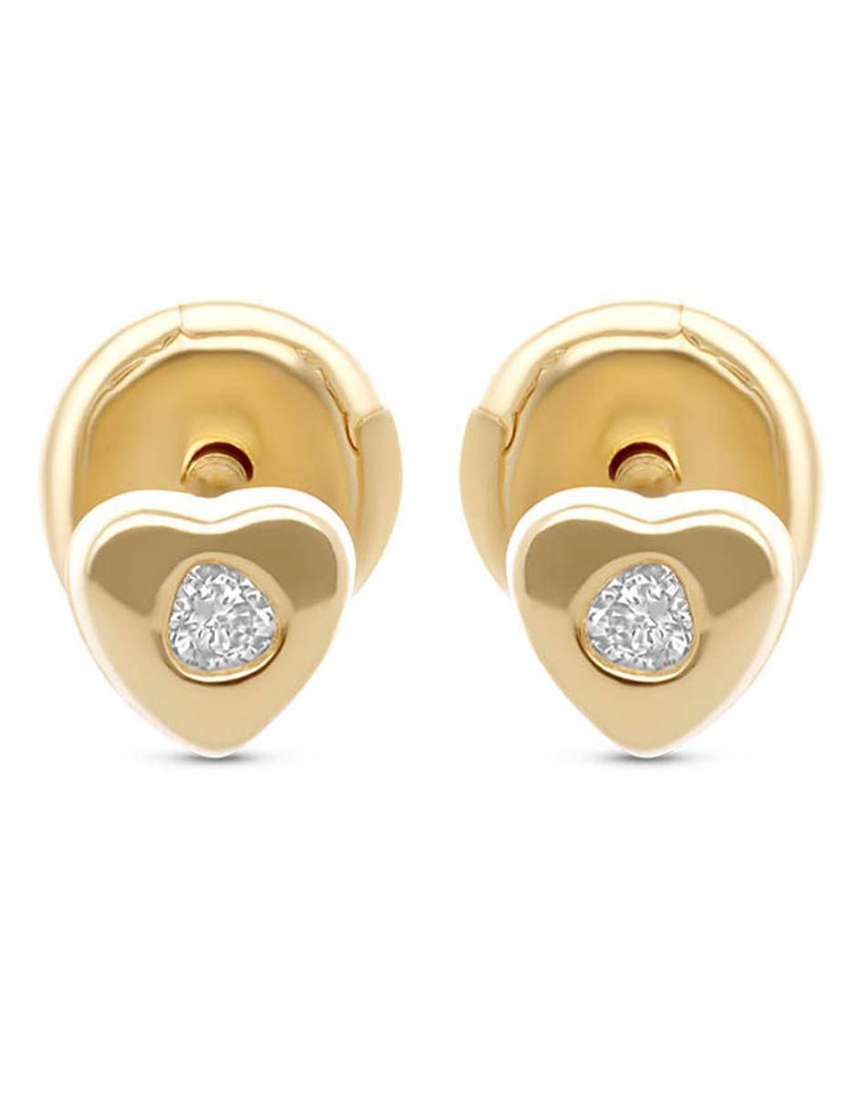 Broqueles de corazón de oro amarillo 14 k con acabado brillante diamante