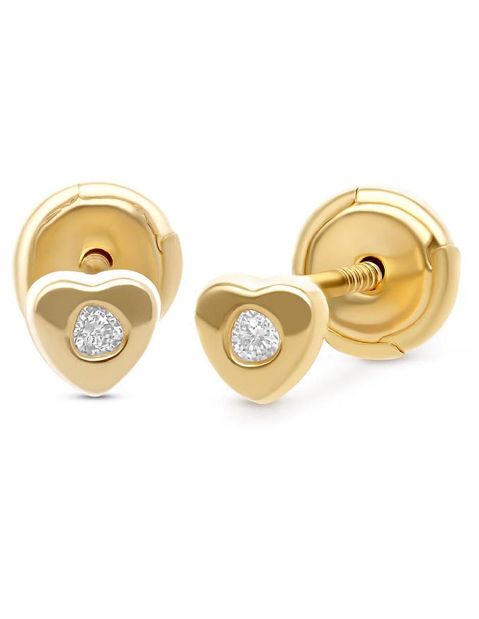 Broqueles de corazón de oro amarillo 14 k con acabado brillante diamante 2