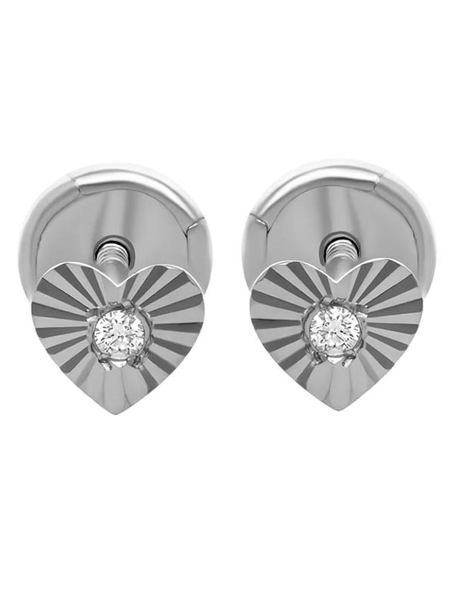 Broqueles de corazón de oro blanco 14 k con acabado brillante diamante