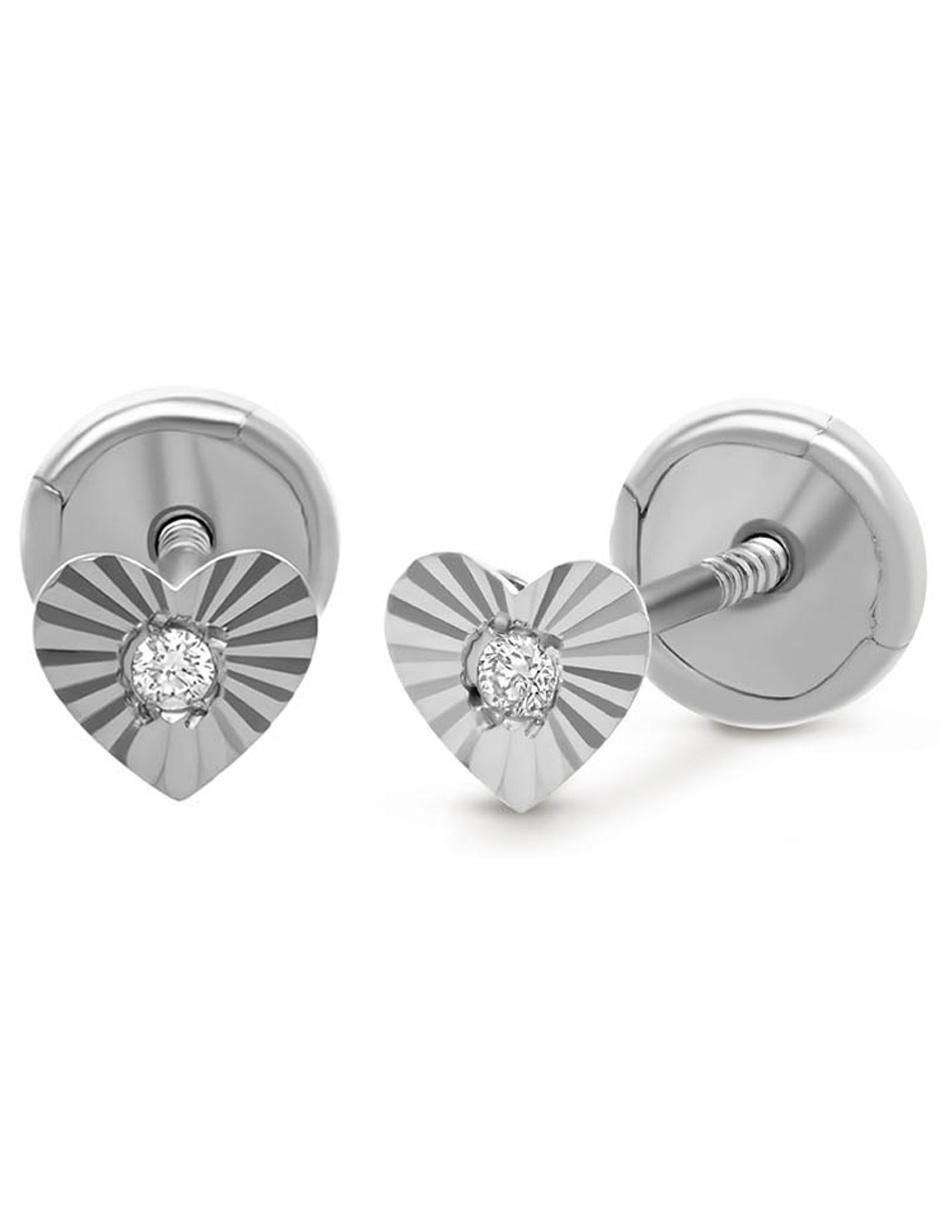 Broqueles de corazón de oro blanco 14 k con acabado brillante diamante 2