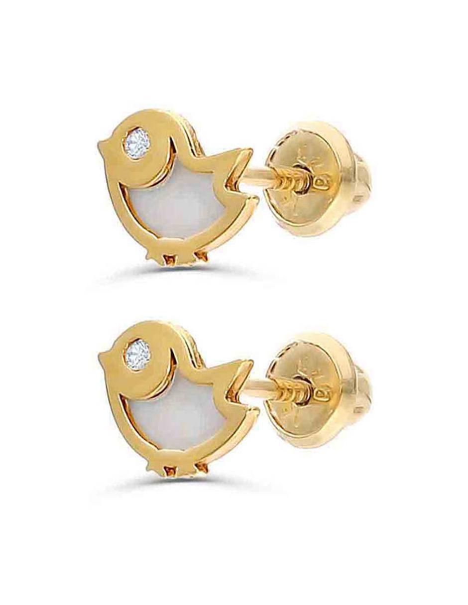Broqueles de pájaro de oro amarillo 14 K con acabado brillante diamante 2