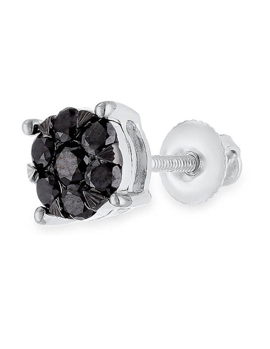 Arete individual de circular de oro blanco 14 K con acabado brillante diamante 2