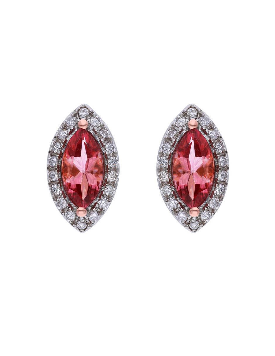 Broqueles ovalados de oro rosa 14 K con acabado brillante diamante