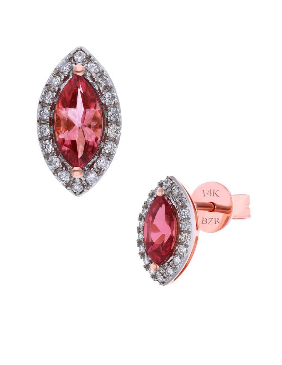 Broqueles ovalados de oro rosa 14 K con acabado brillante diamante 2