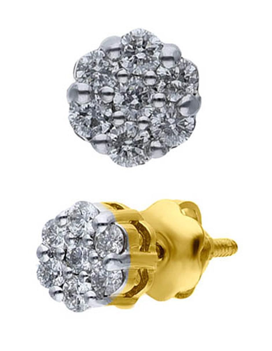 Broqueles de flor de oro amarillo 14 k con acabado brillante diamante