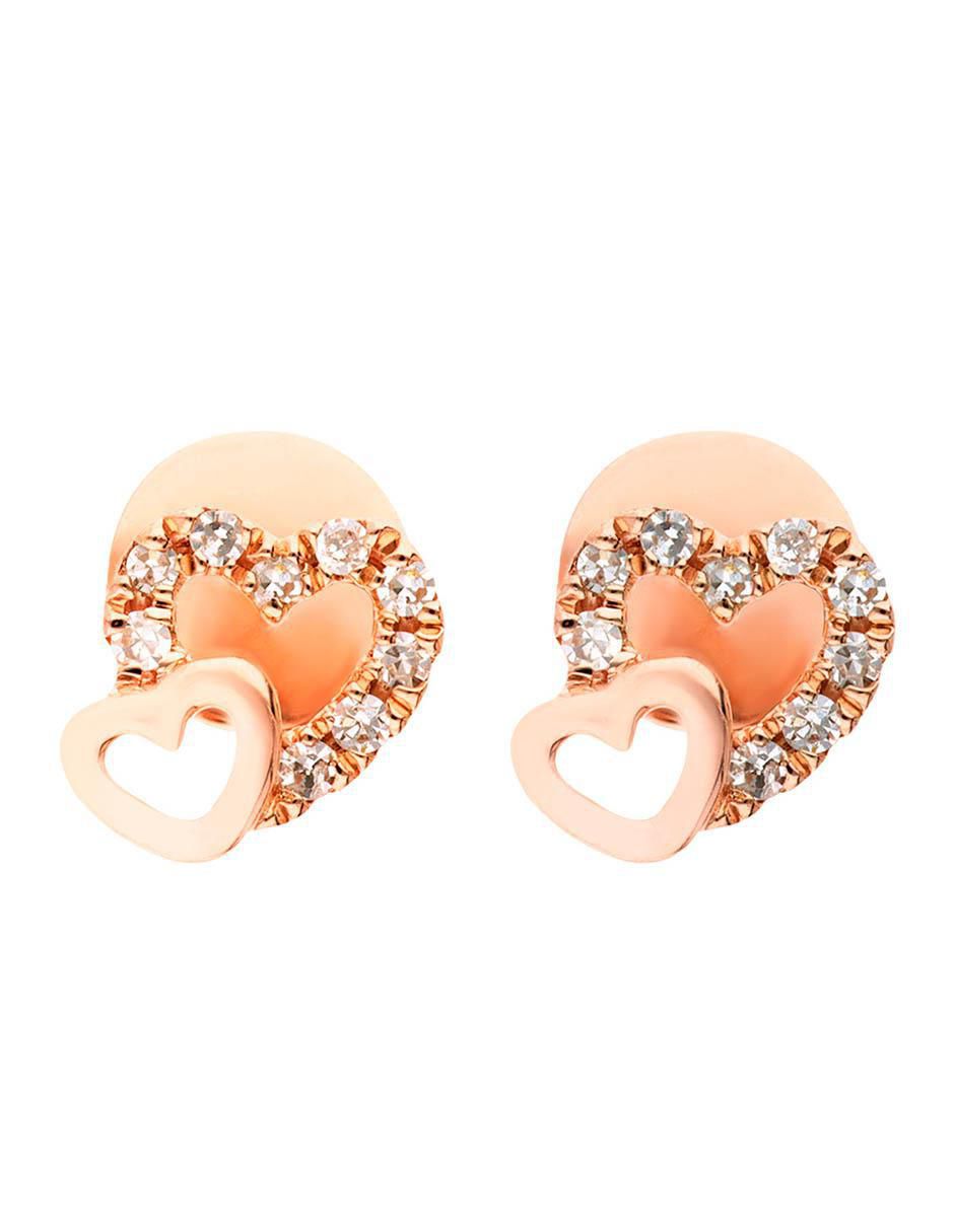 Broqueles de corazón de oro rosa 14 K con acabado brillante diamante Broqueles de corazón de oro rosa 14 K con acabado brillante diamante