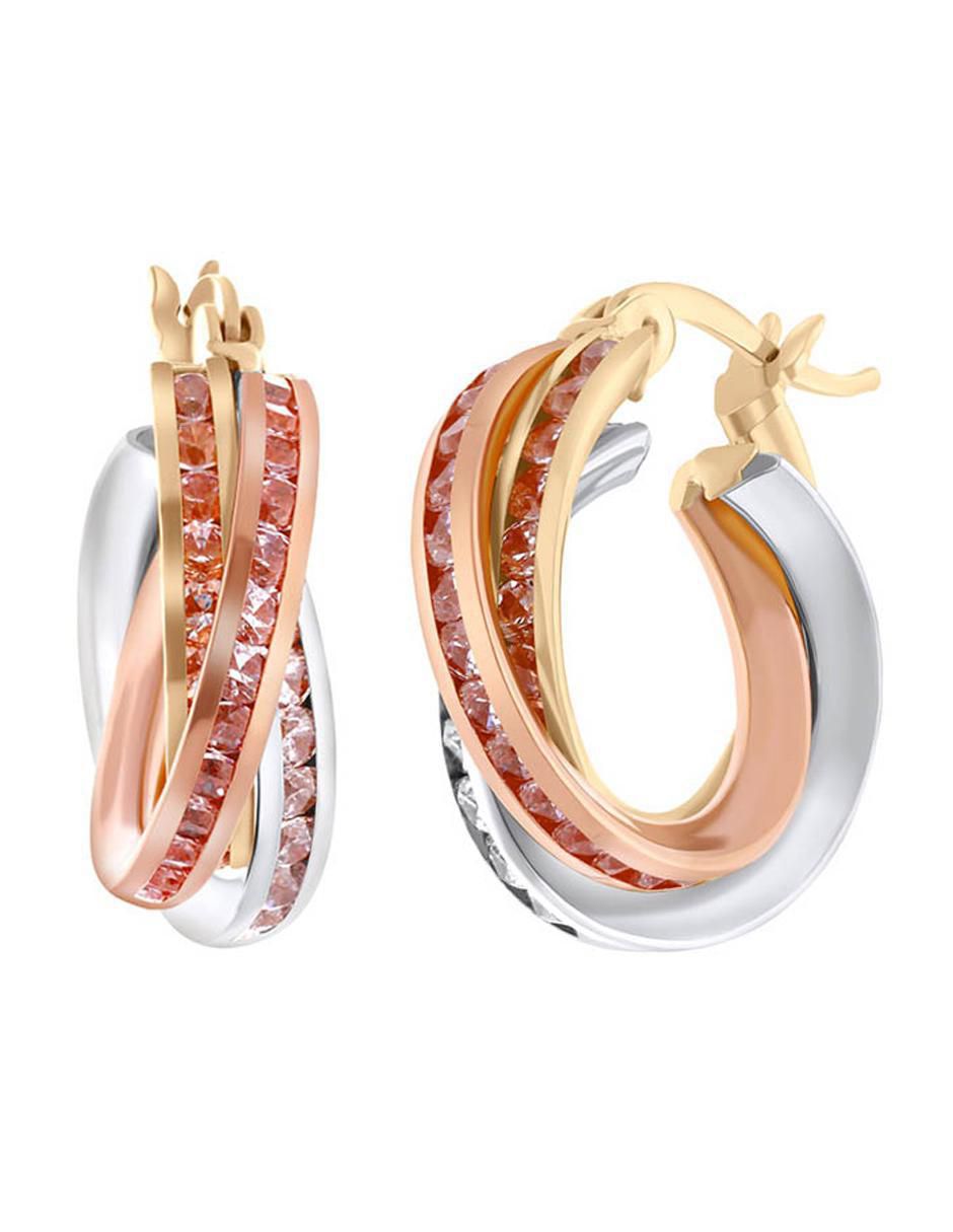 Arracadas circular de oro florentino 14 k con acabado brillante zirconia 2