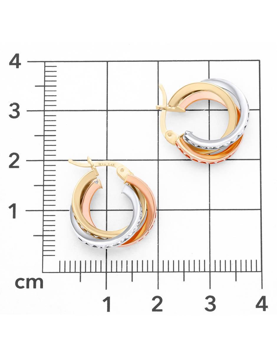 Arracadas circular de oro florentino 14 k con acabado brillante zirconia 4