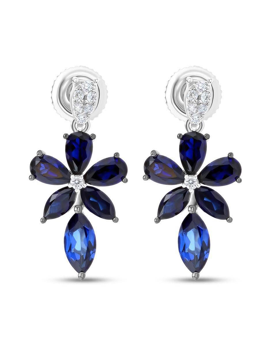 Aretes cortos de flor de oro blanco 14 K con acabado brillante diamante