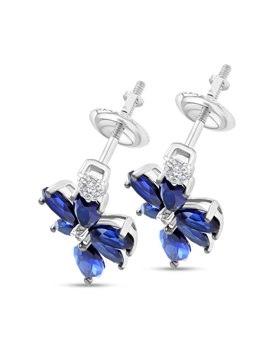 Aretes cortos de flor de oro blanco 14 K con acabado brillante diamante 3