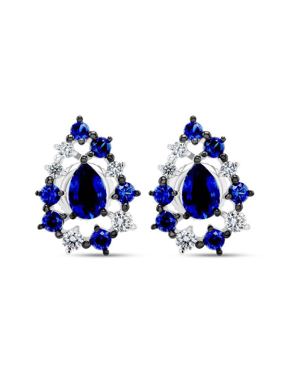 Aretes cortos de gota de oro blanco 14 K con acabado brillante diamante