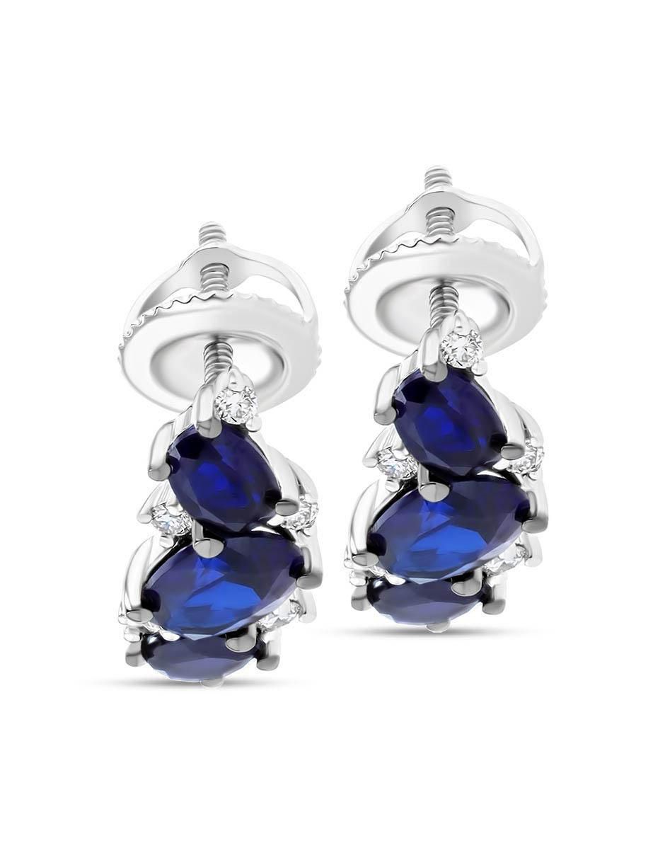 Aretes cortos de hoja de oro blanco 14 K con acabado brillante diamante 2