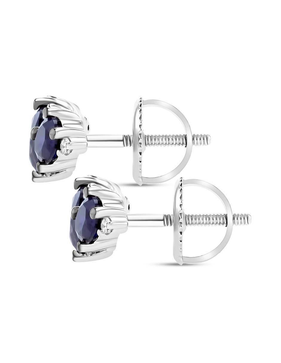 Aretes cortos de hoja de oro blanco 14 K con acabado brillante diamante 3