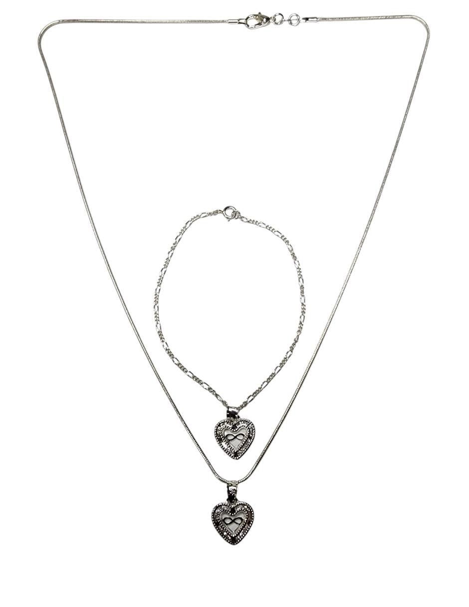 Set collar y pulsera de corazón Infinito de plata P 925 zirconia
