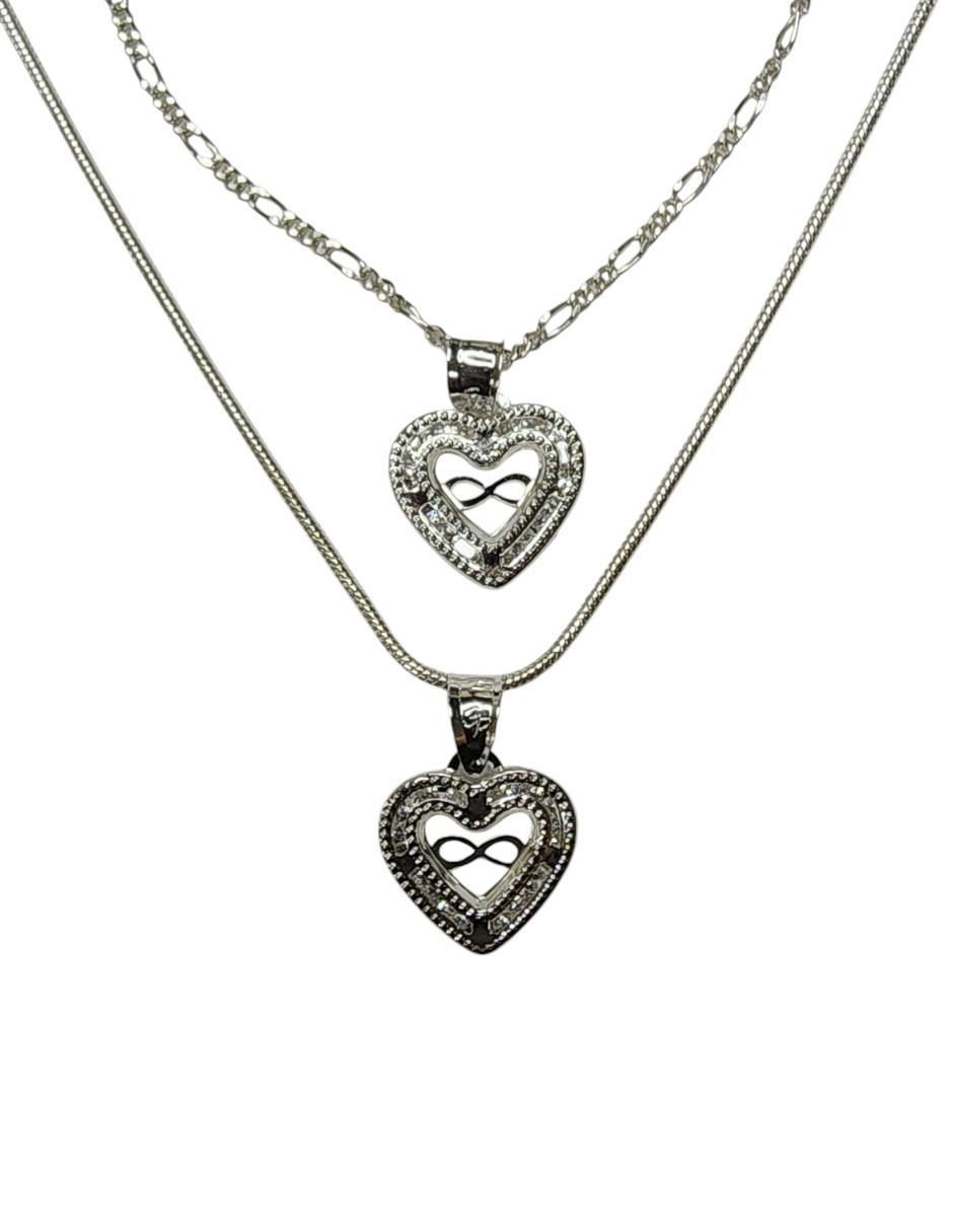 Set collar y pulsera de corazón Infinito de plata P 925 zirconia
