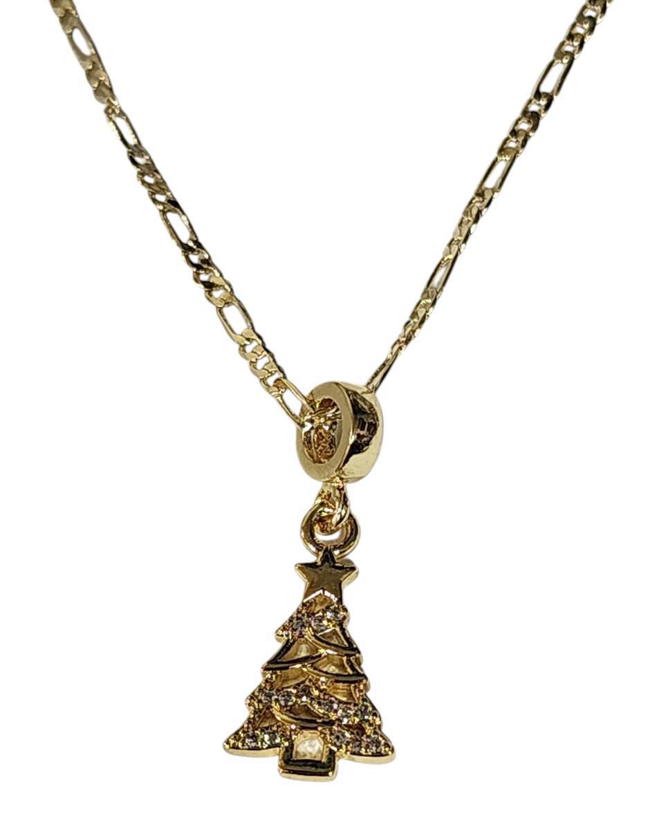Collar con dije navidad de árbol Prosperidad de oro laminado 14 K Collar con dije navidad de árbol Prosperidad de oro laminado 14 K
