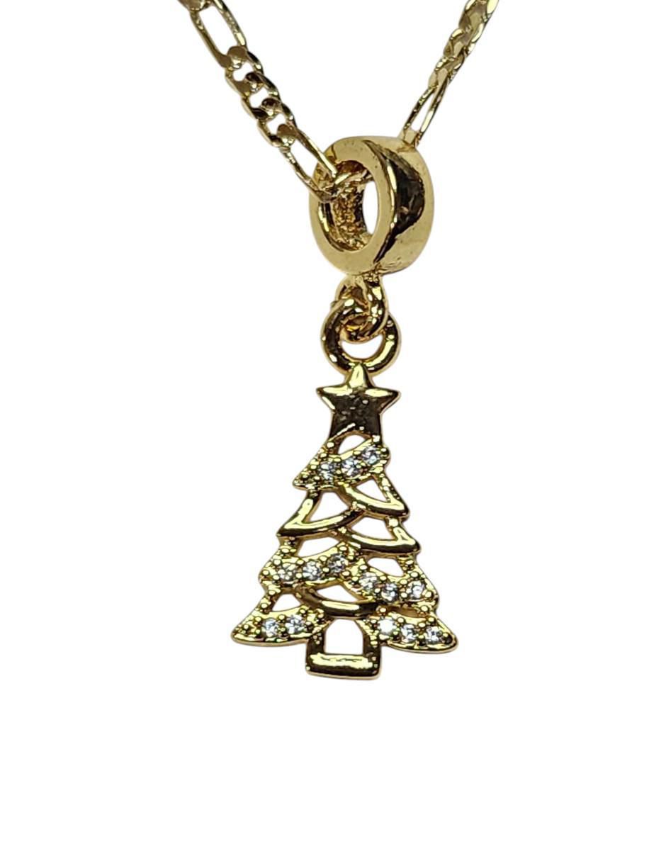 Collar con dije navidad de árbol Prosperidad de oro laminado 14 K 2