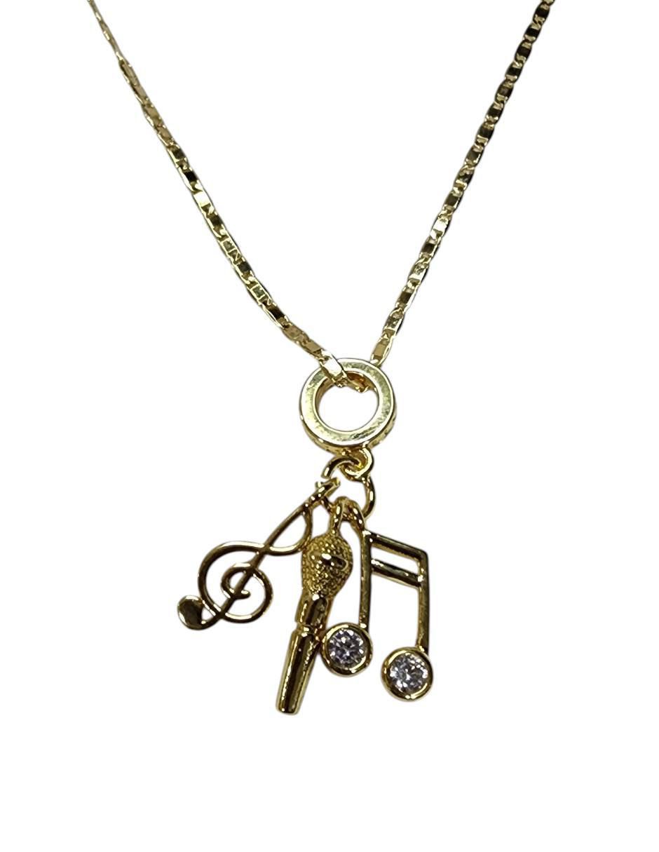 Collar con dije de nota musical Microfono de oro laminado 14 K Collar con dije de nota musical Microfono de oro laminado 14 K