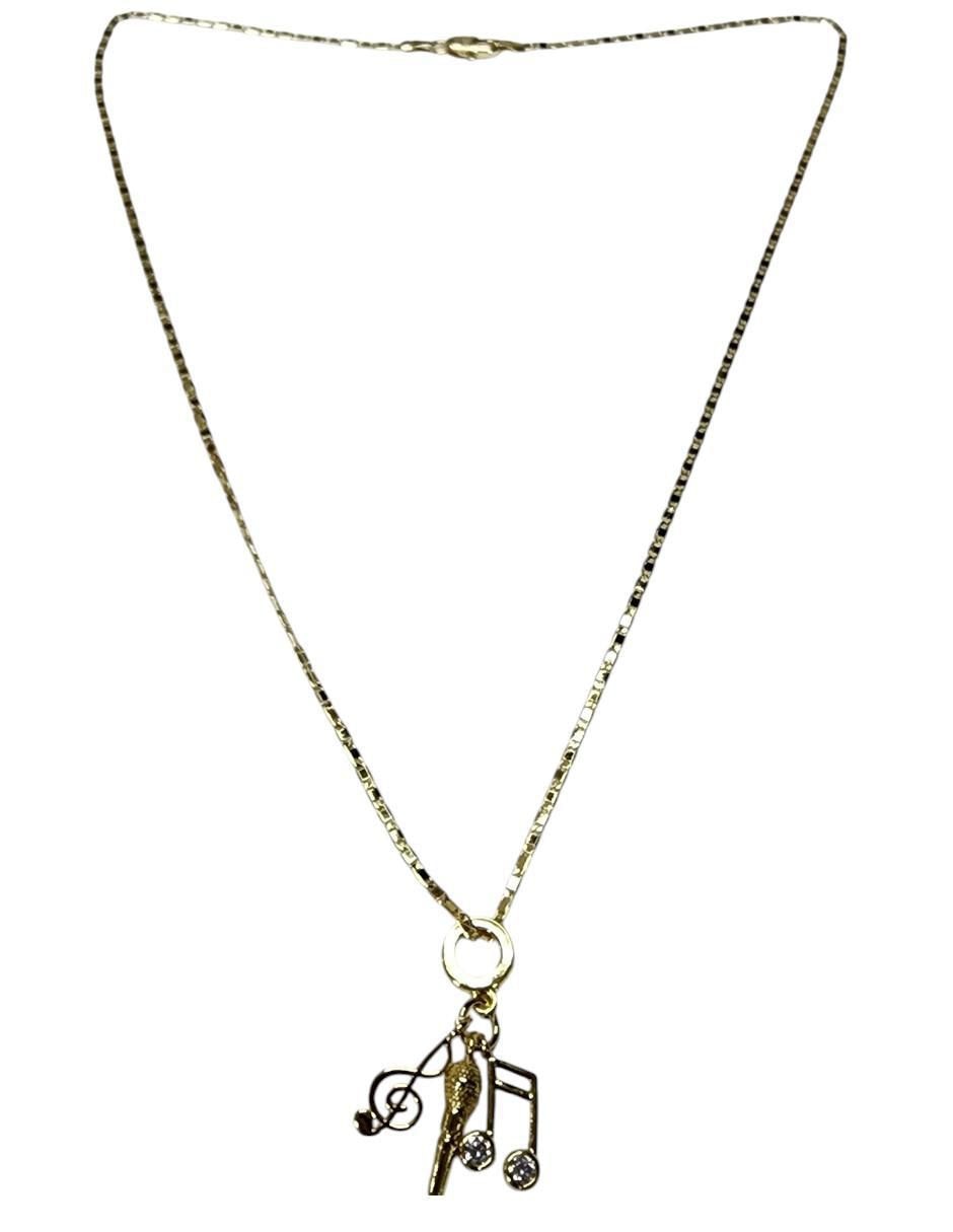 Collar con dije de nota musical Microfono de oro laminado 14 K 2