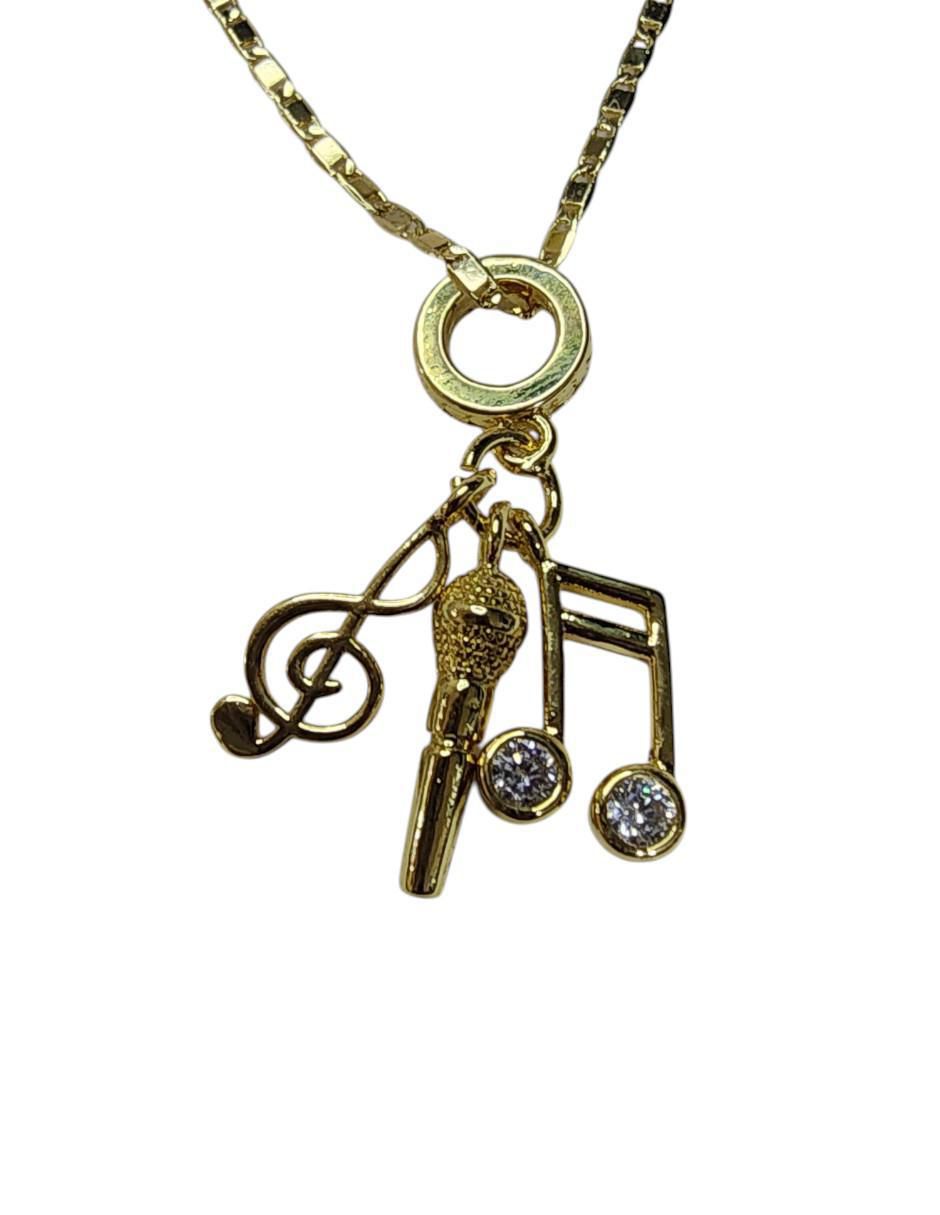 Collar con dije de nota musical Microfono de oro laminado 14 K 3