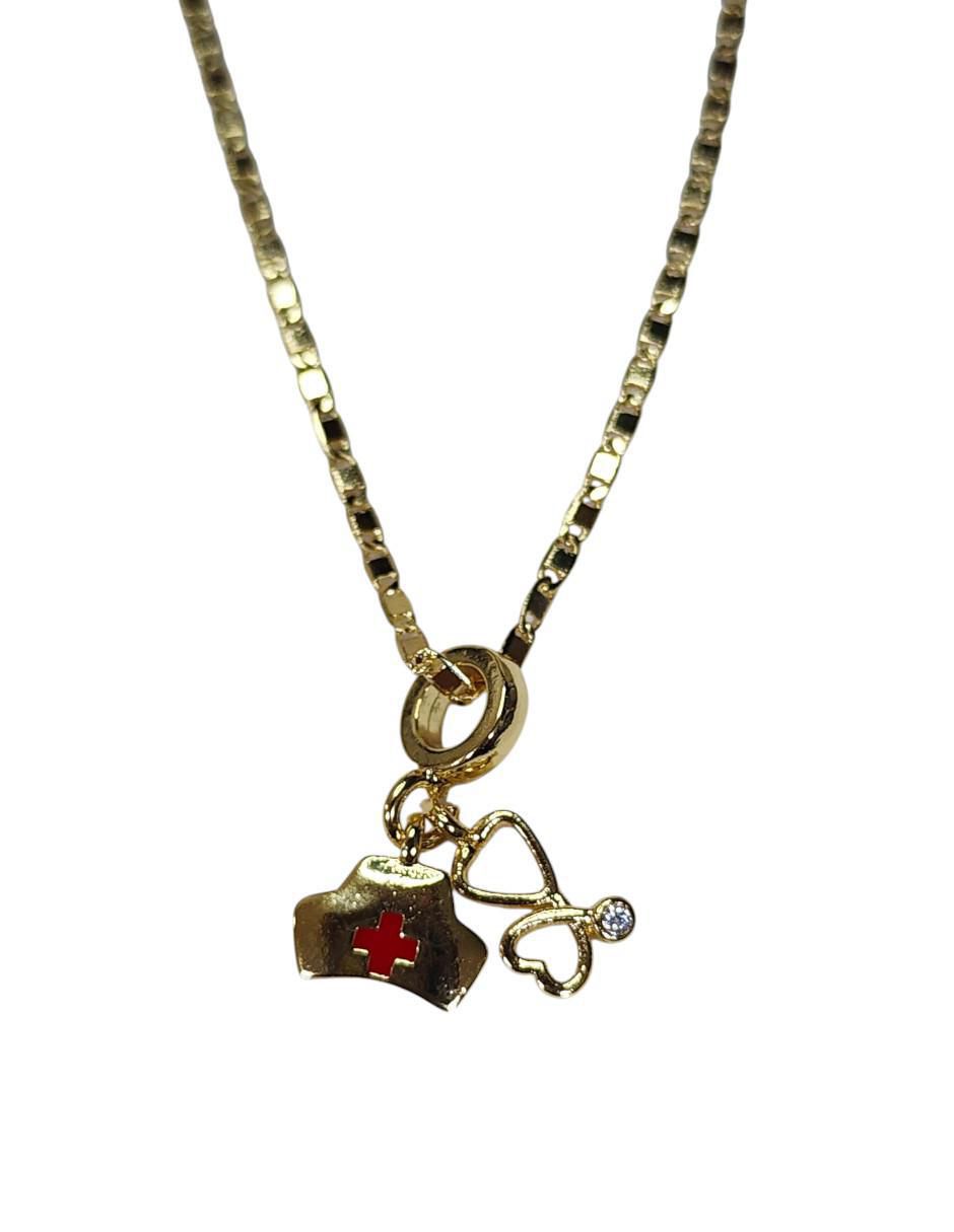 Collar con dije de estetoscopio de oro laminado 14 K Collar con dije de estetoscopio de oro laminado 14 K