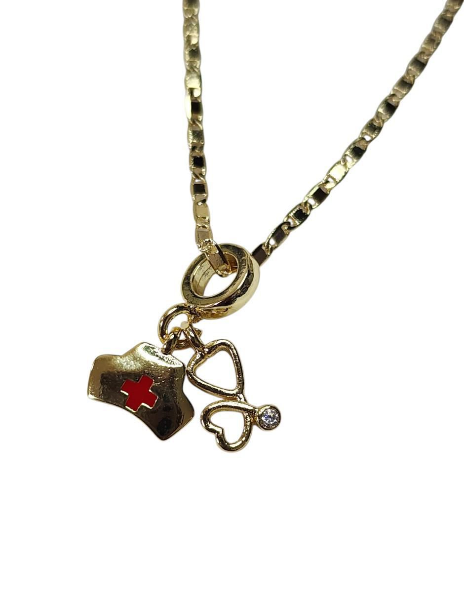 Collar con dije de estetoscopio de oro laminado 14 K 2