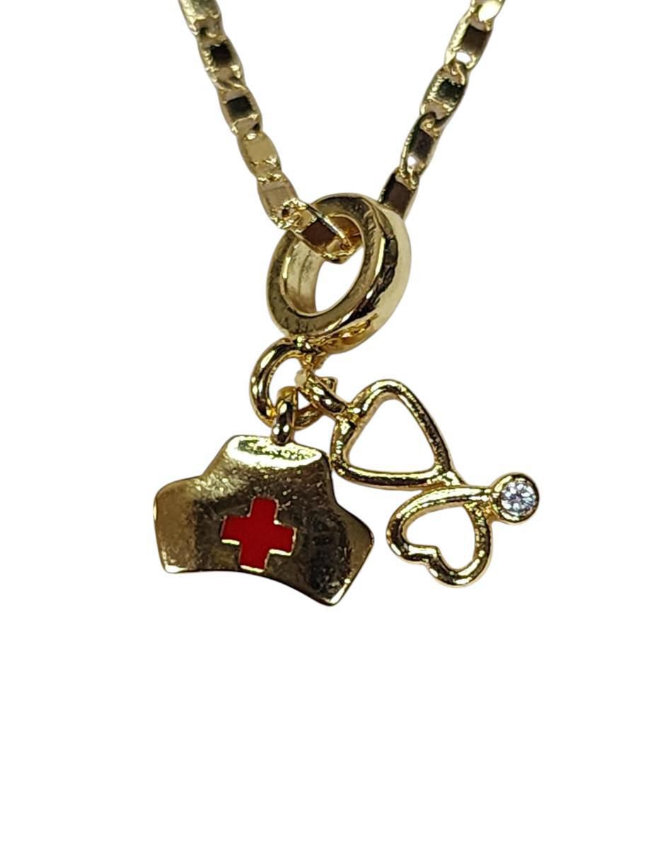 Collar con dije de estetoscopio de oro laminado 14 K 4