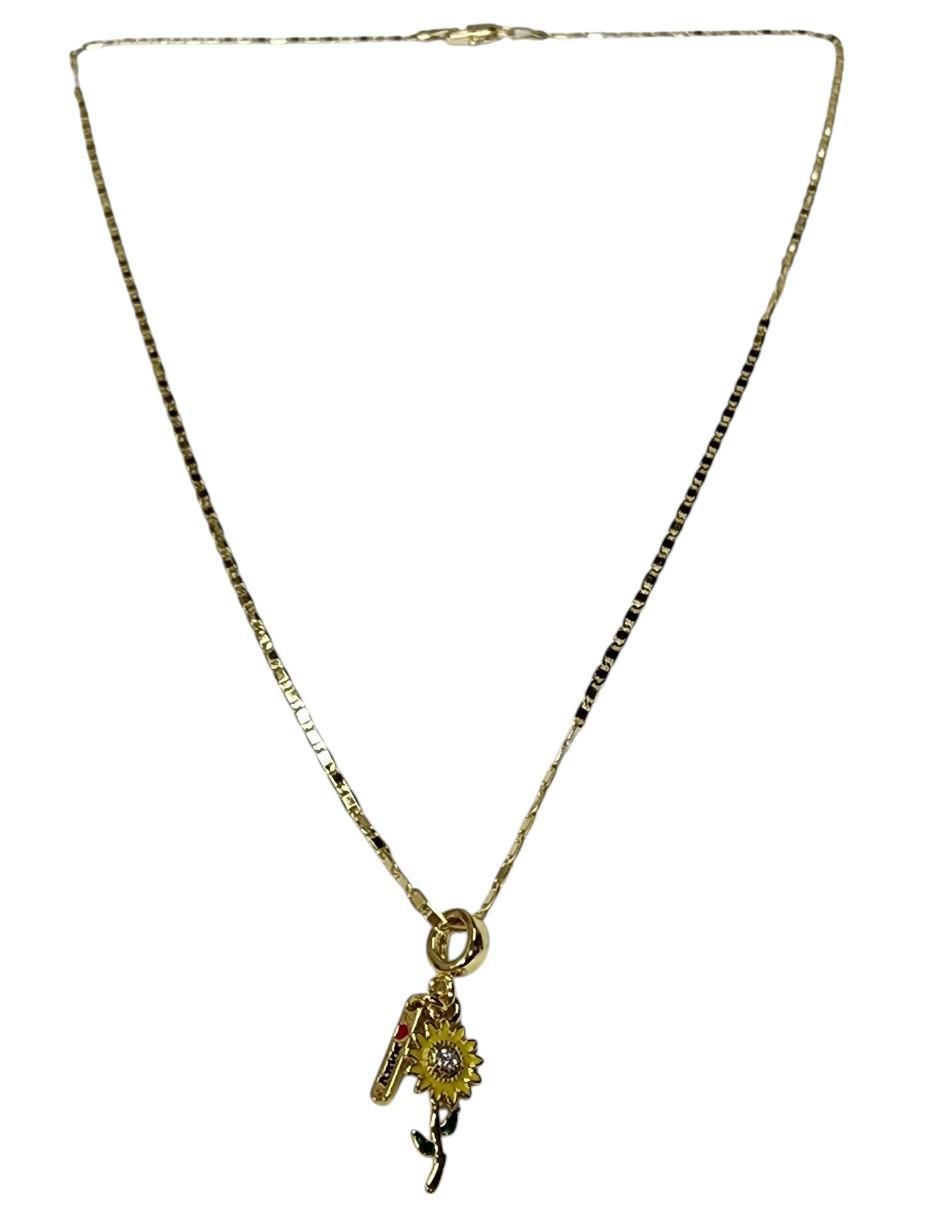 Collar con dije de flor de oro laminado 14 K 2