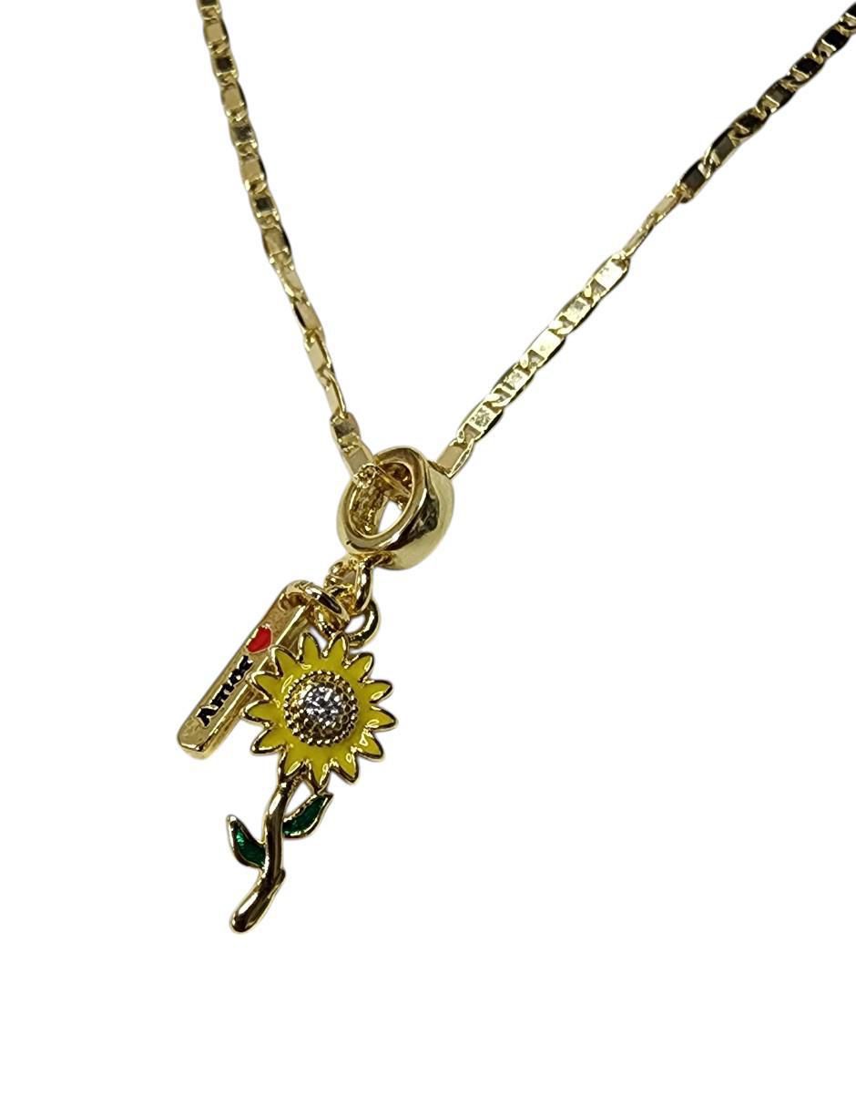 Collar con dije de flor de oro laminado 14 K 3