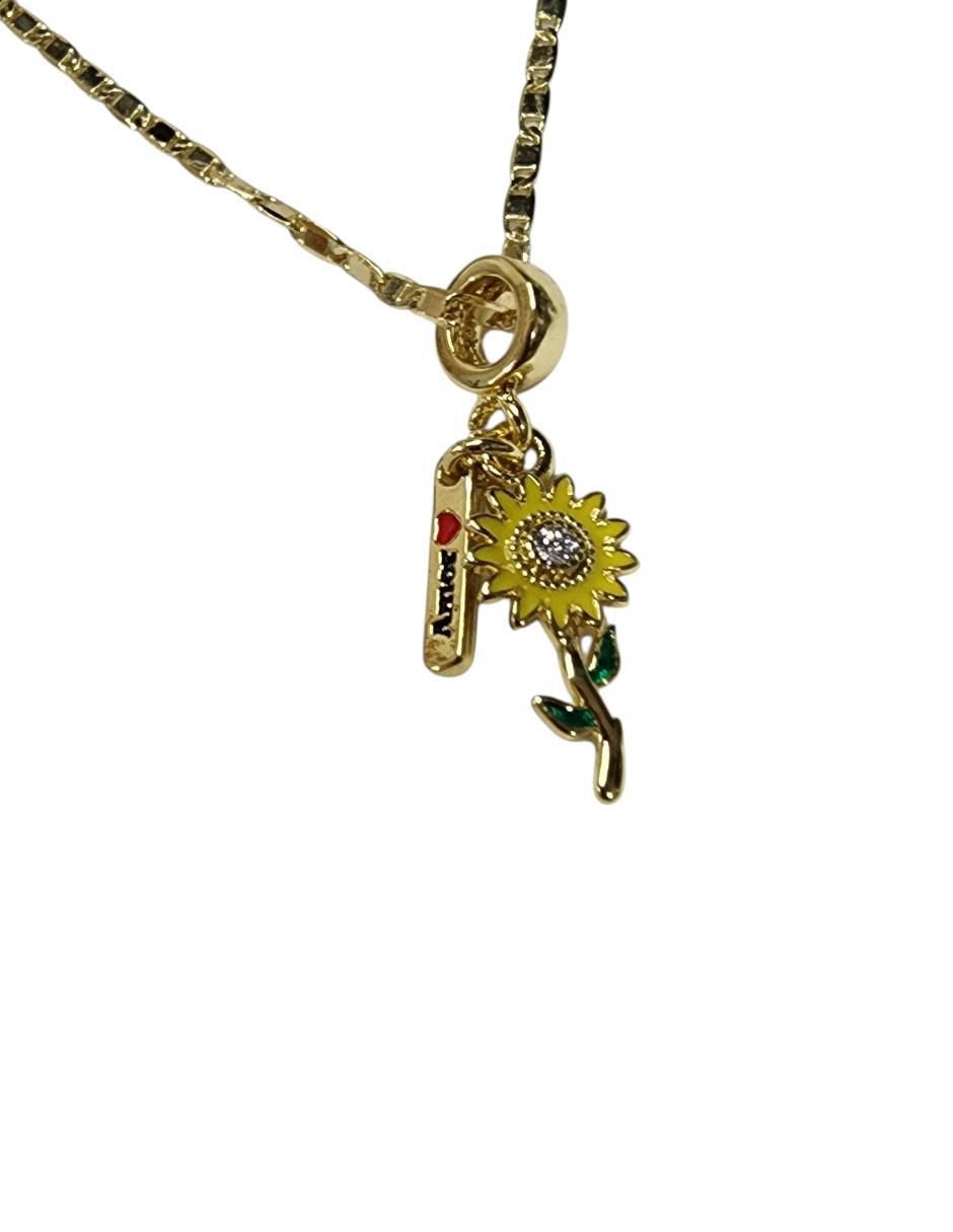 Collar con dije de flor de oro laminado 14 K 4