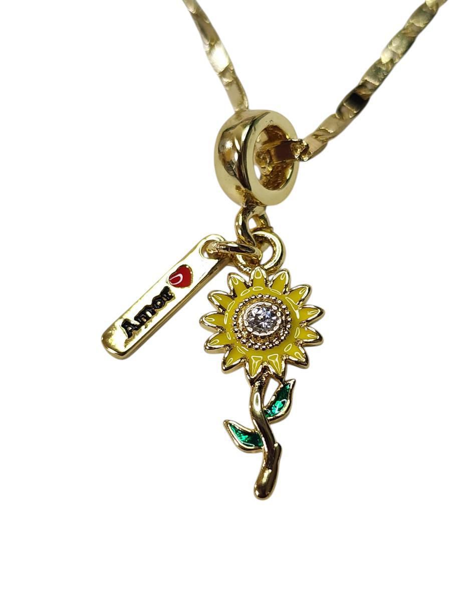 Collar con dije de flor de oro laminado 14 K 5