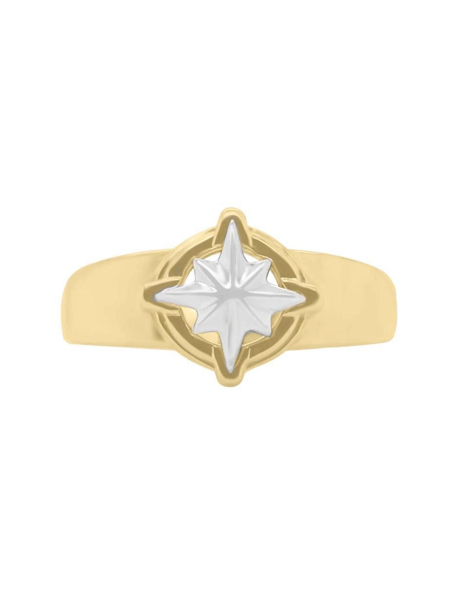 Anillo de estrella Rosa de los vientos 14 k de oro brillante
