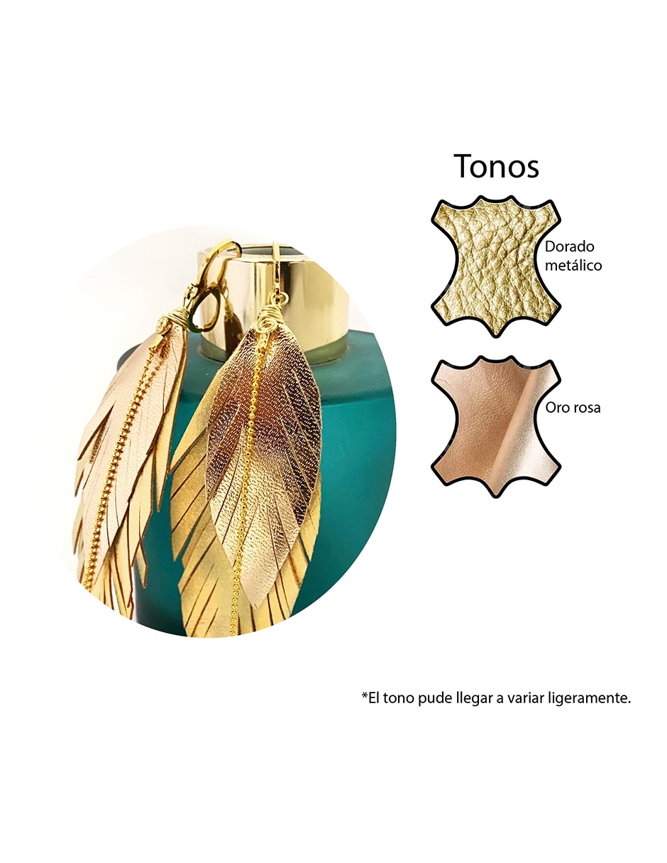 Aretes largos de pluma de baño oro 18 k con acabado baño de oro perla 5