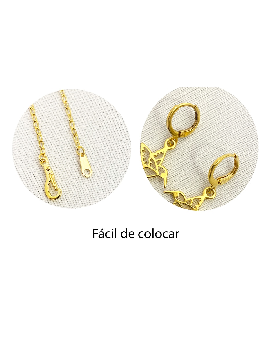 Aretes y collar de colibrí con baño de oro 18 k perla 4