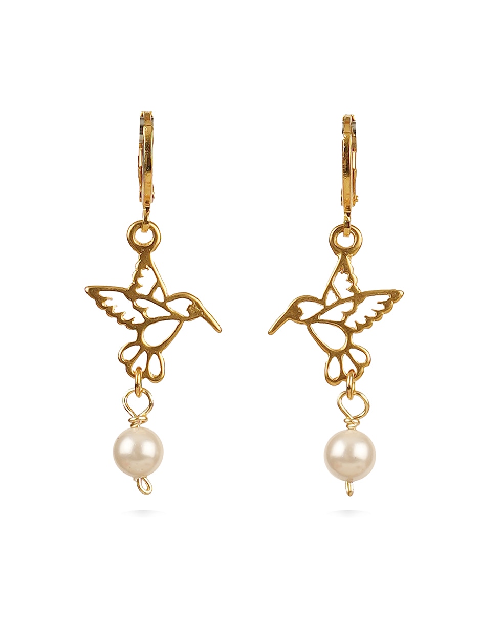 Aretes y collar de colibrí con baño de oro 18 k perla 6