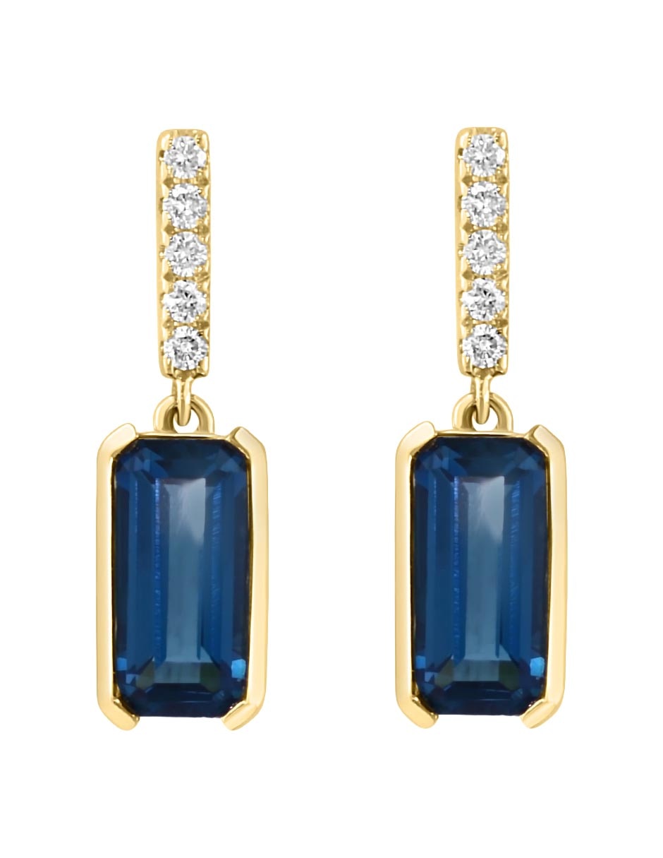 Aretes largos rectangulares de oro 14 K con acabado pavé 2