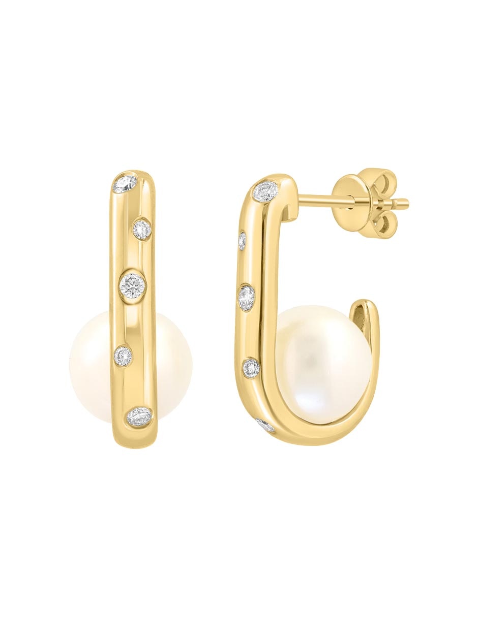 Aretes cortos de oro amarillo 14 k con acabado baño de oro perla de agua