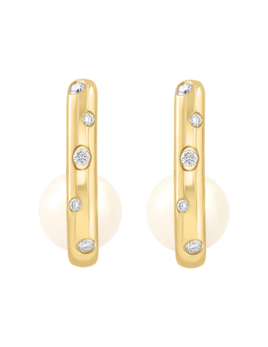 Aretes cortos de oro amarillo 14 k con acabado baño de oro perla de agua 2