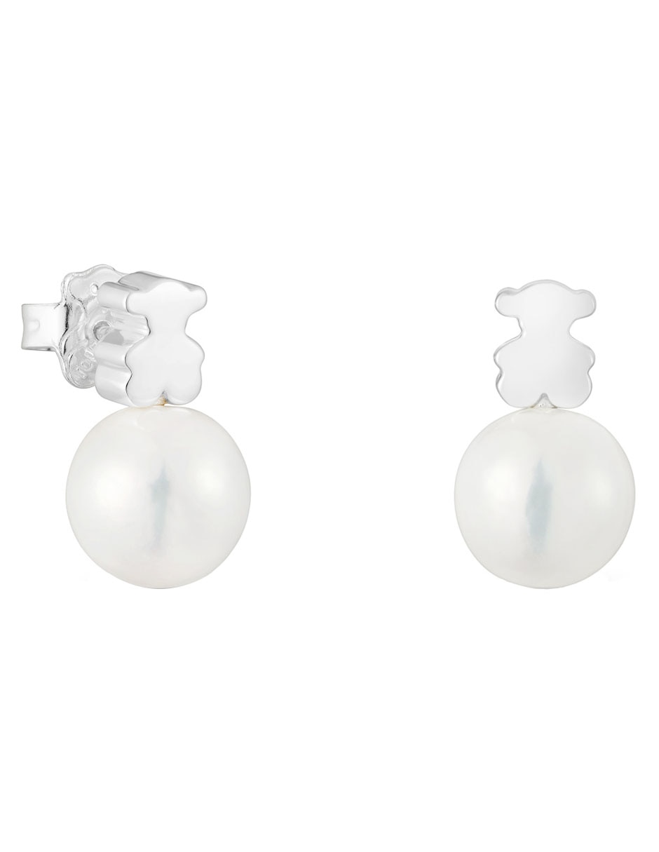 Aretes corto de oso Sweet Dolls de plata con acabado brillante perla