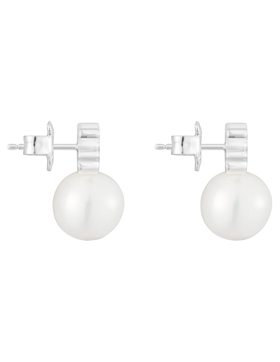 Aretes corto de oso Sweet Dolls de plata con acabado brillante perla 2