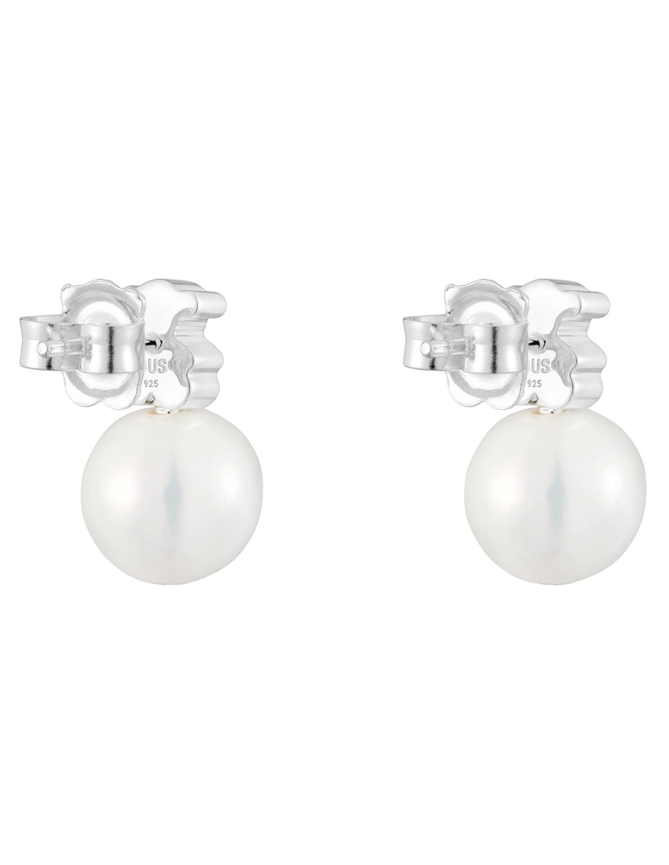 Aretes corto de oso Sweet Dolls de plata con acabado brillante perla 3