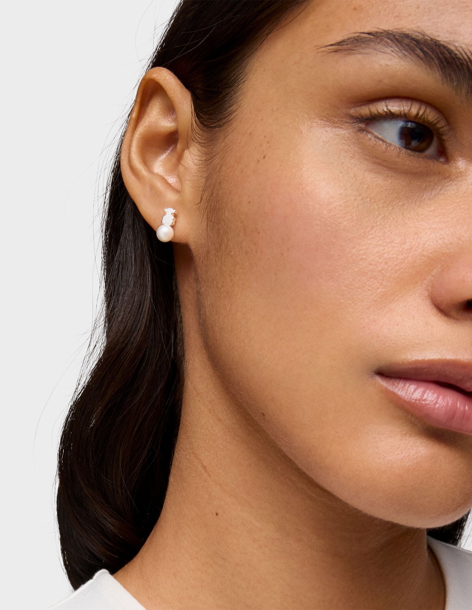 Aretes corto de oso Sweet Dolls de plata P 925 con acabado brillante perla 4