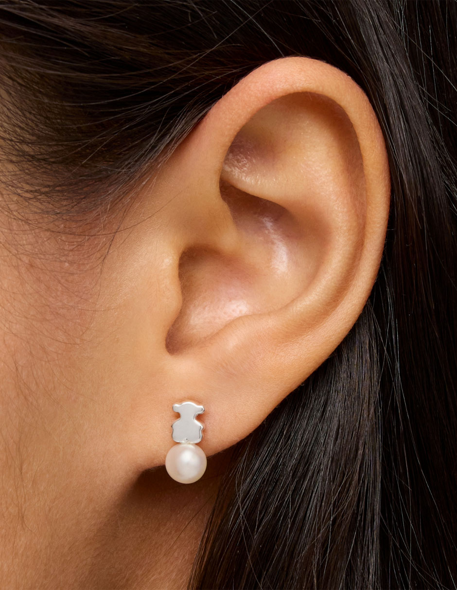Aretes corto de oso Sweet Dolls de plata P 925 con acabado brillante perla 6