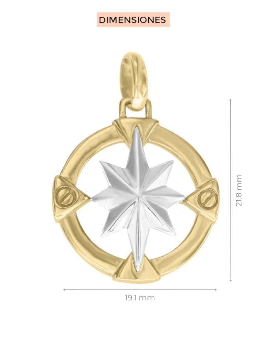Dije de brújula rosa de los vientos de oro 14 K 2
