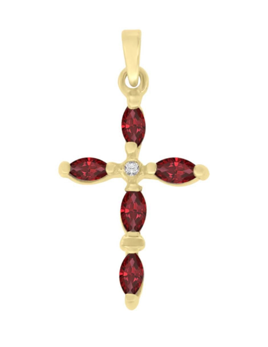 Dije de cruz eva de oro 14 K rubí y diamante