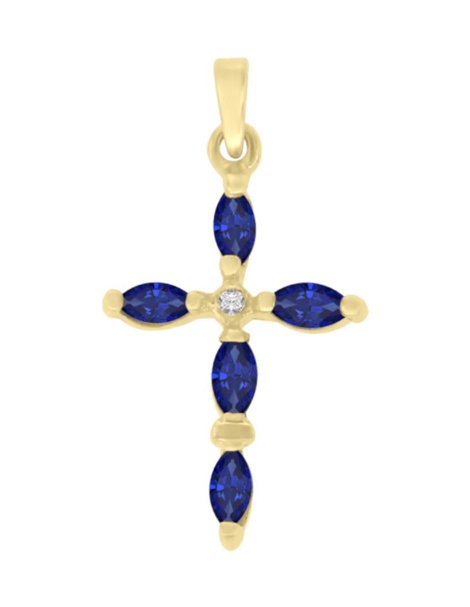 Dije de cruz eva de oro 14 K zafiro y diamante